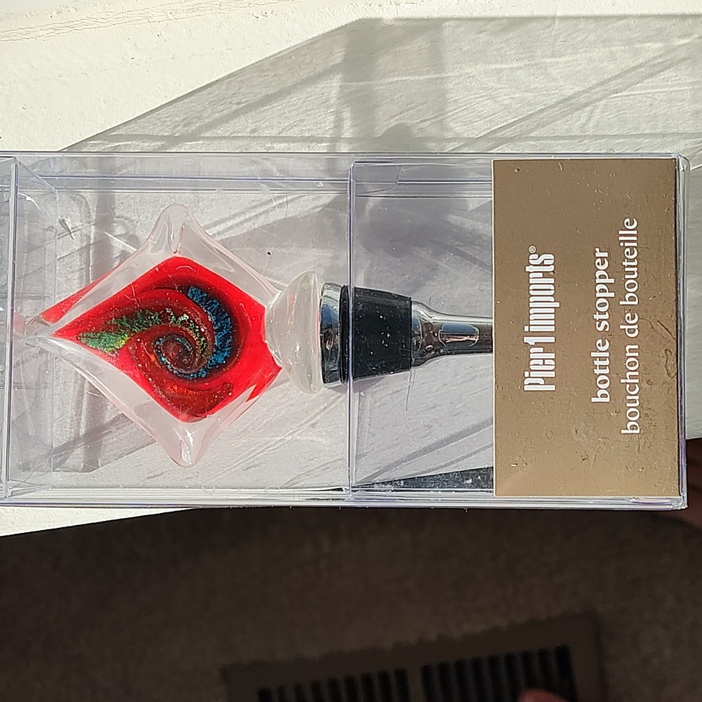 Pier 1 glass bottle stopper art glass metallic wine